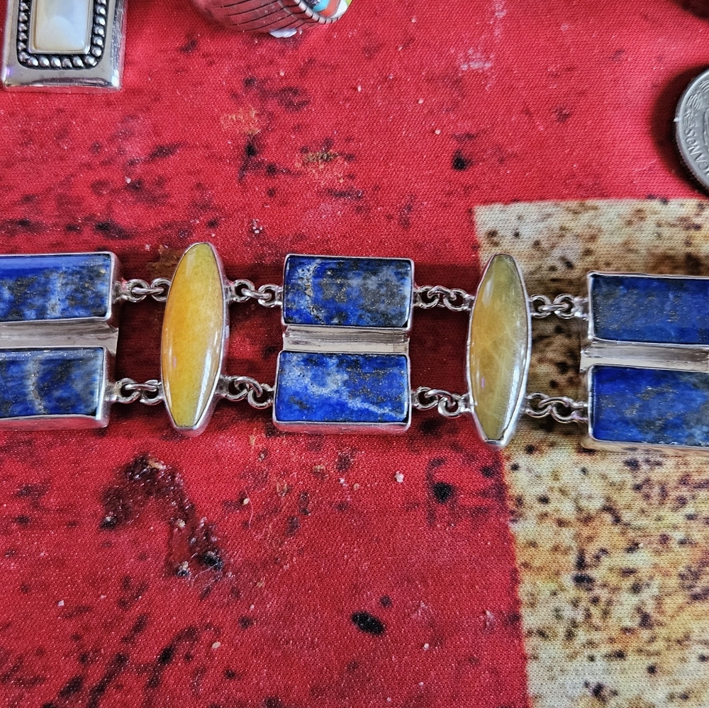 Stunning Blue Lapis And Sterling Silver Bracelet Sz 6.75